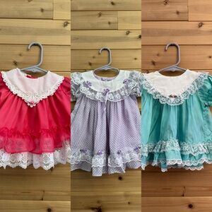 Vintage Bundle 3-6 Month Baby Girl Lace Yolk Vibrant Prairie Dresses Easter